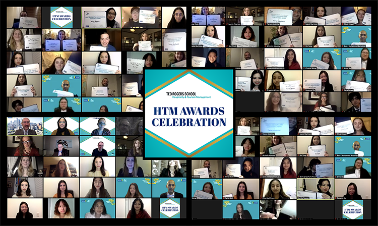 This image is a mosaic of students who attended HTM's Virtual Celebration.