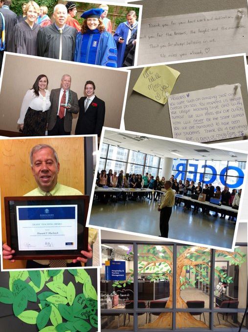 Collage of photographs featuring Howard Muchnick and students