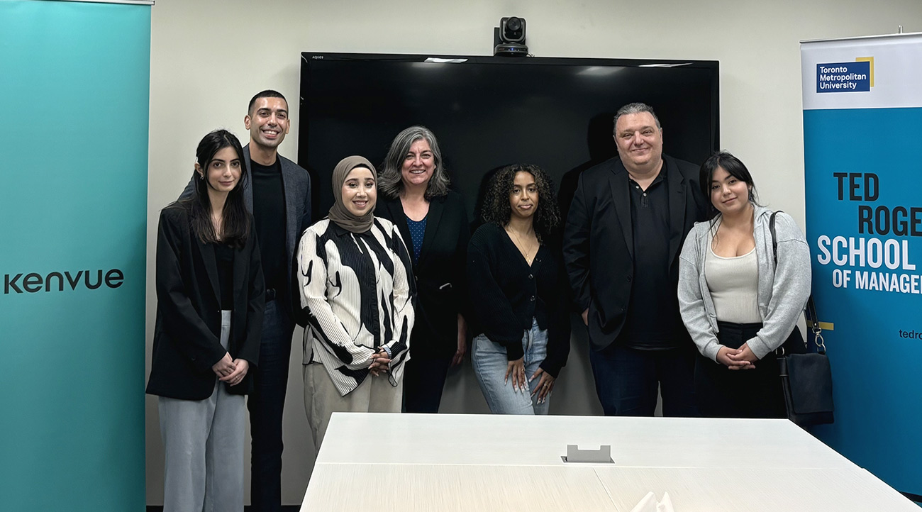 Kenvue visited the Ted Rogers School to meet the five inaugural recipients of the Kenvue Award, a $100,000 pledge, June 2024