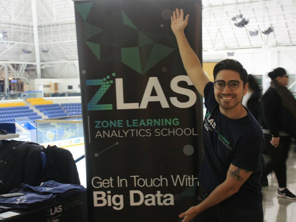 Zone analytics trainer enthusiastically showing the Zone Learning Analytics School banner