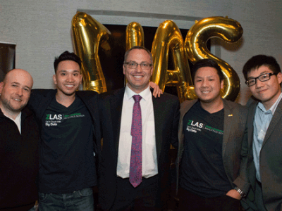 Dean and four students at the Zone analytics launch