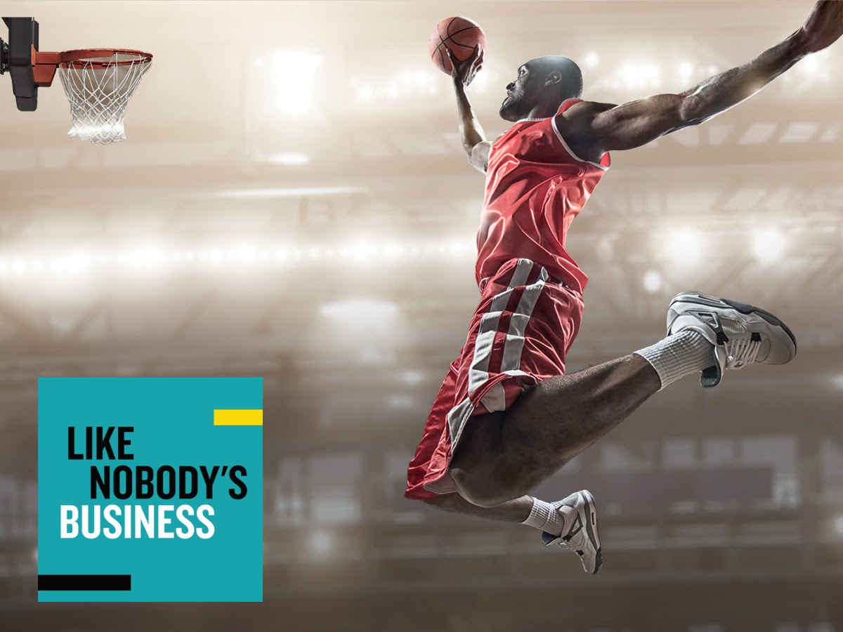 Basketball player dunking