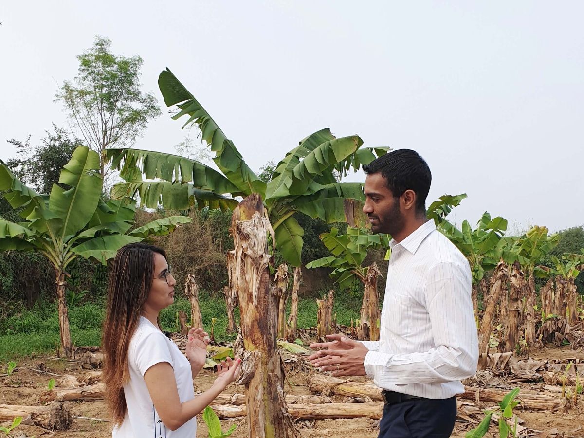 Hetal and Chirag Virani at banana farm in India