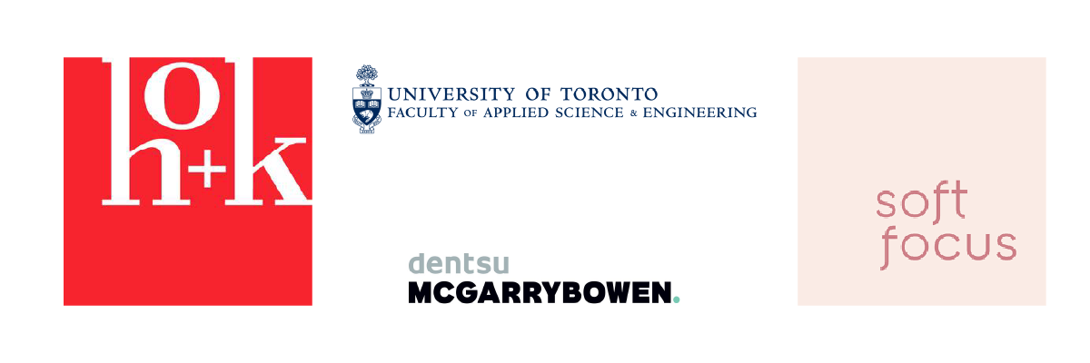 Four logos: HOK, U of T Engineering, Soft Focus and Dentsu McGarryBowen