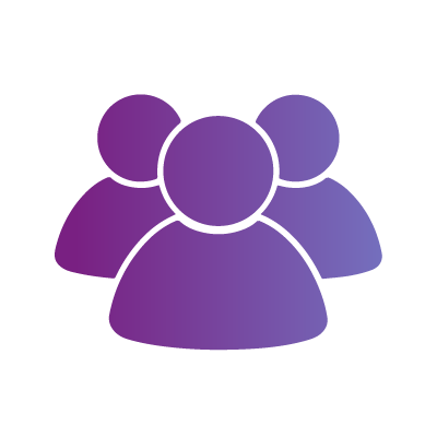 A purple gradient icon of 3 silhouettes