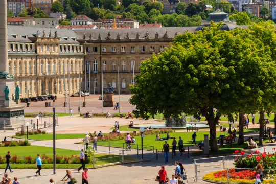 Students talking with a speaker