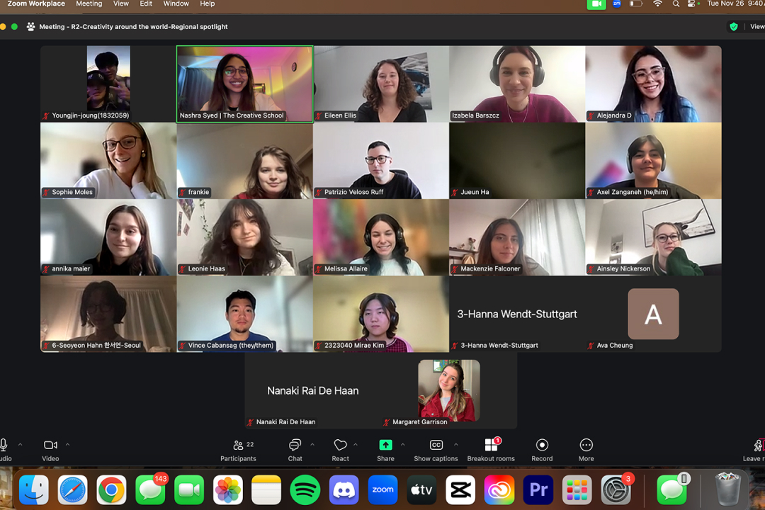 Three students working on their laptops during a Global Campus Studio session