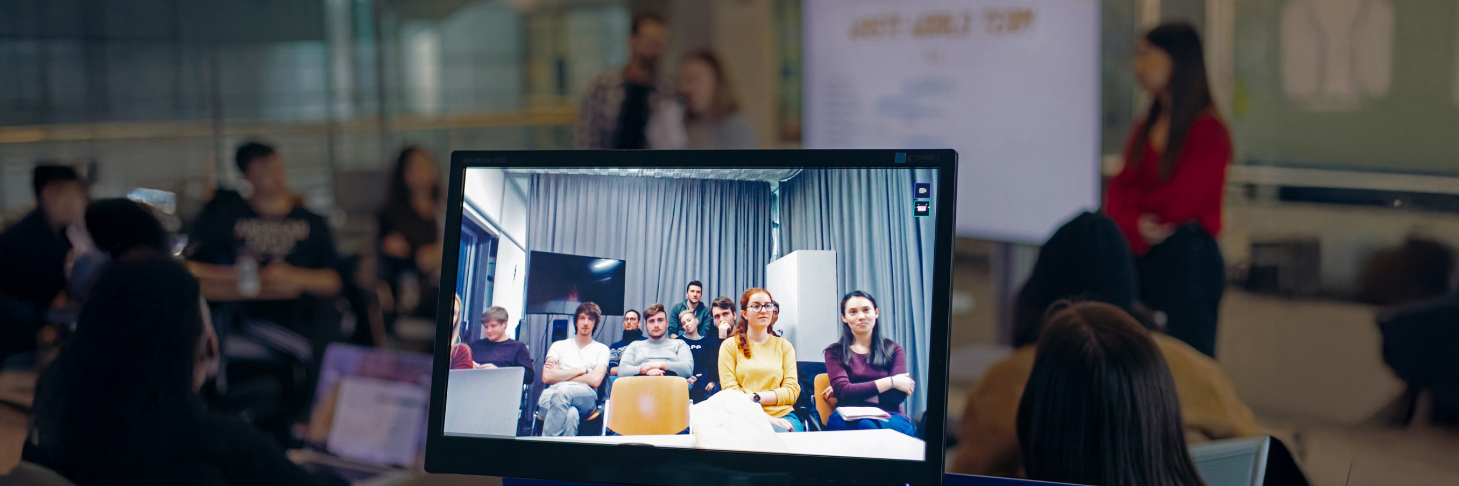 Students on a computer screen during a virtual Global Campus Studio session