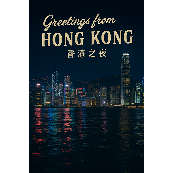 AI generated poster showing a cartoon-like image of Hong Kong
