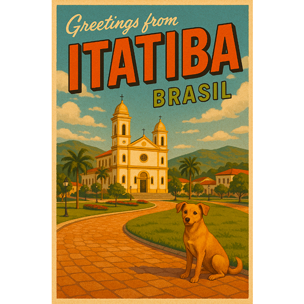 AI generated poster showing a cartoon-like image of Itatiba, Brazil