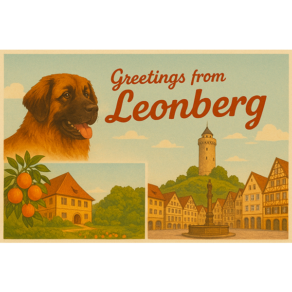AI generated poster showing a cartoon-like image of Leonberg, Germany