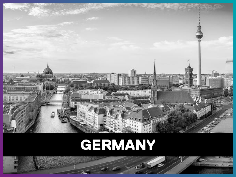 Germany is written on a banner on top of a picture of the country