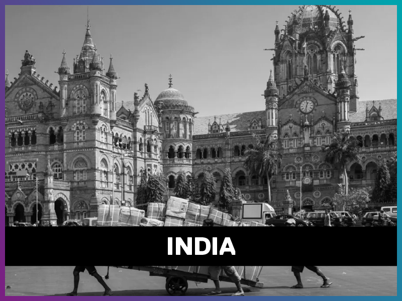 India is written on a banner on top of a picture of the country