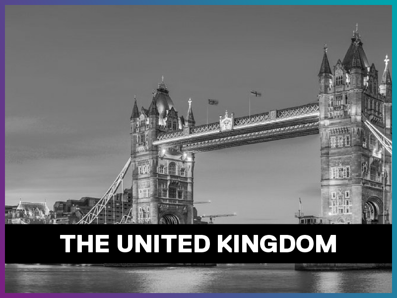 The united Kingdom is written on a banner on top of a picture of the country