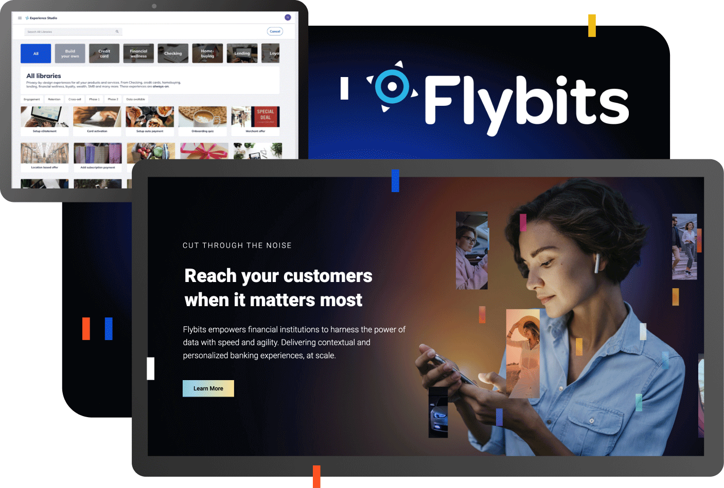 Screen captures from the Flybits website showing woman using the app