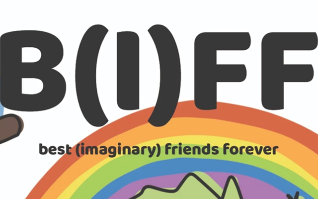 biff best imaginary friends forever in black text and rainbow in the background