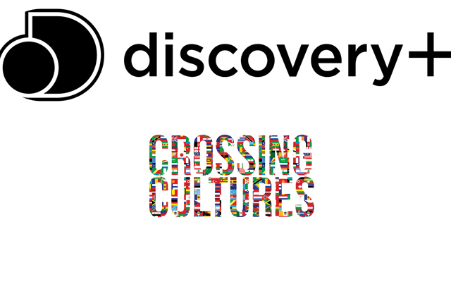 black and white discover+ text with the flags of the world reading crossing cultures