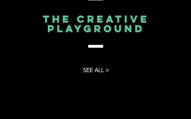 the creative playground in green text with a black background white a white. bar underneath the text and see all in white text with a white right arrow