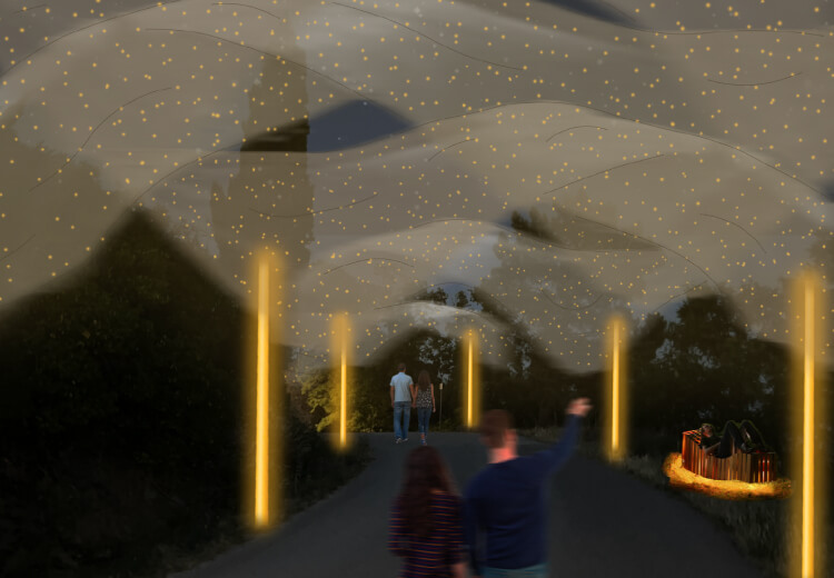 Digital rendering of Cortona at night for Interior Design studio course