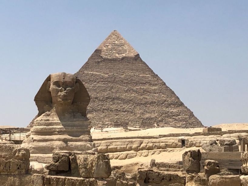 Egyptian pyramid and sphinx structures