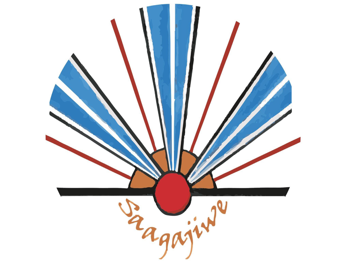 Saagajiwe's logo which features a drawing of a sunrise with the text 'Saagajiwe' under in orange