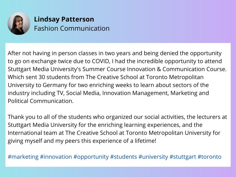 Testimonial from student Lindsay Patterson on LinkedIn