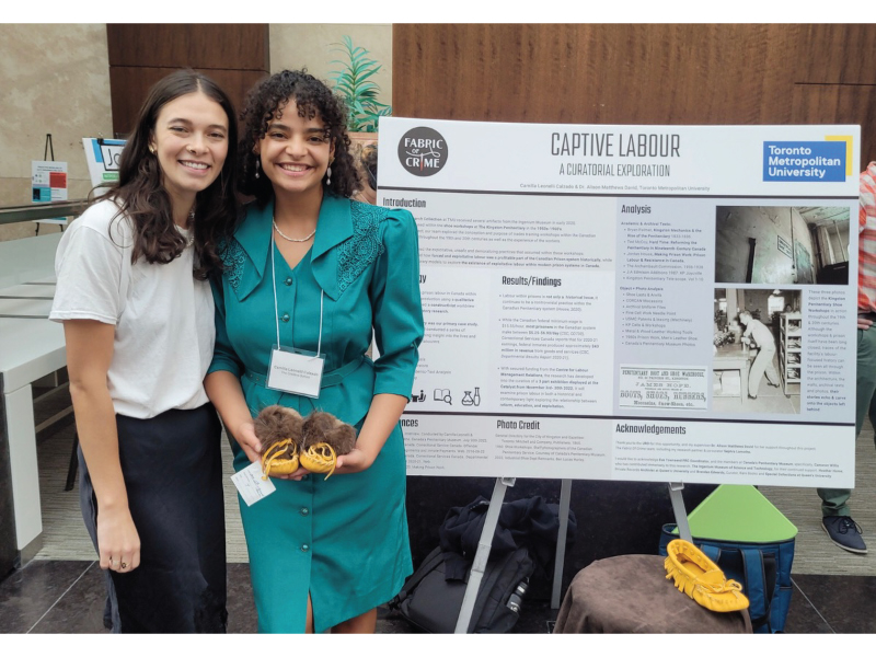 Fashion students and co-curators of the Captive Labour exhibit Camilla Leonelli Calzado and Sephra Lamothe