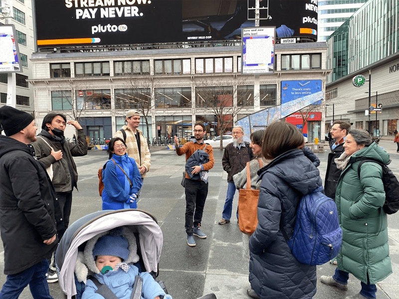 Soup Salon participants standing in Yonge-Dundas Square