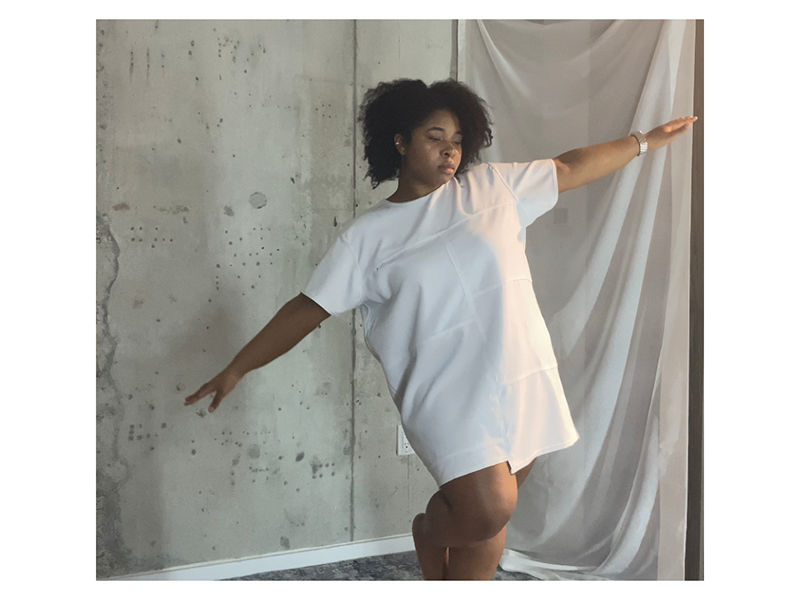 White Topstitched Pleat T-shirt Dress garment designed by Theodora.