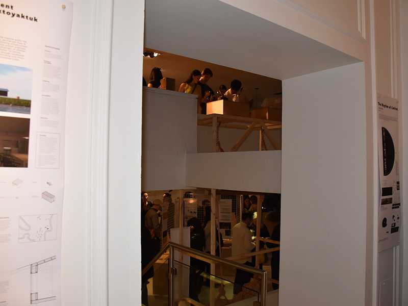 Image shows the two levels of student work displayed in the gallery at Space on King.