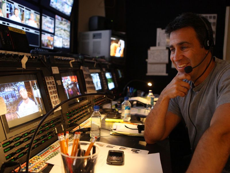 Arthur Smith in the production control room smiling