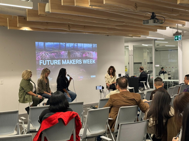 4 people in a panel discussion in The Creative School's Catalyst 