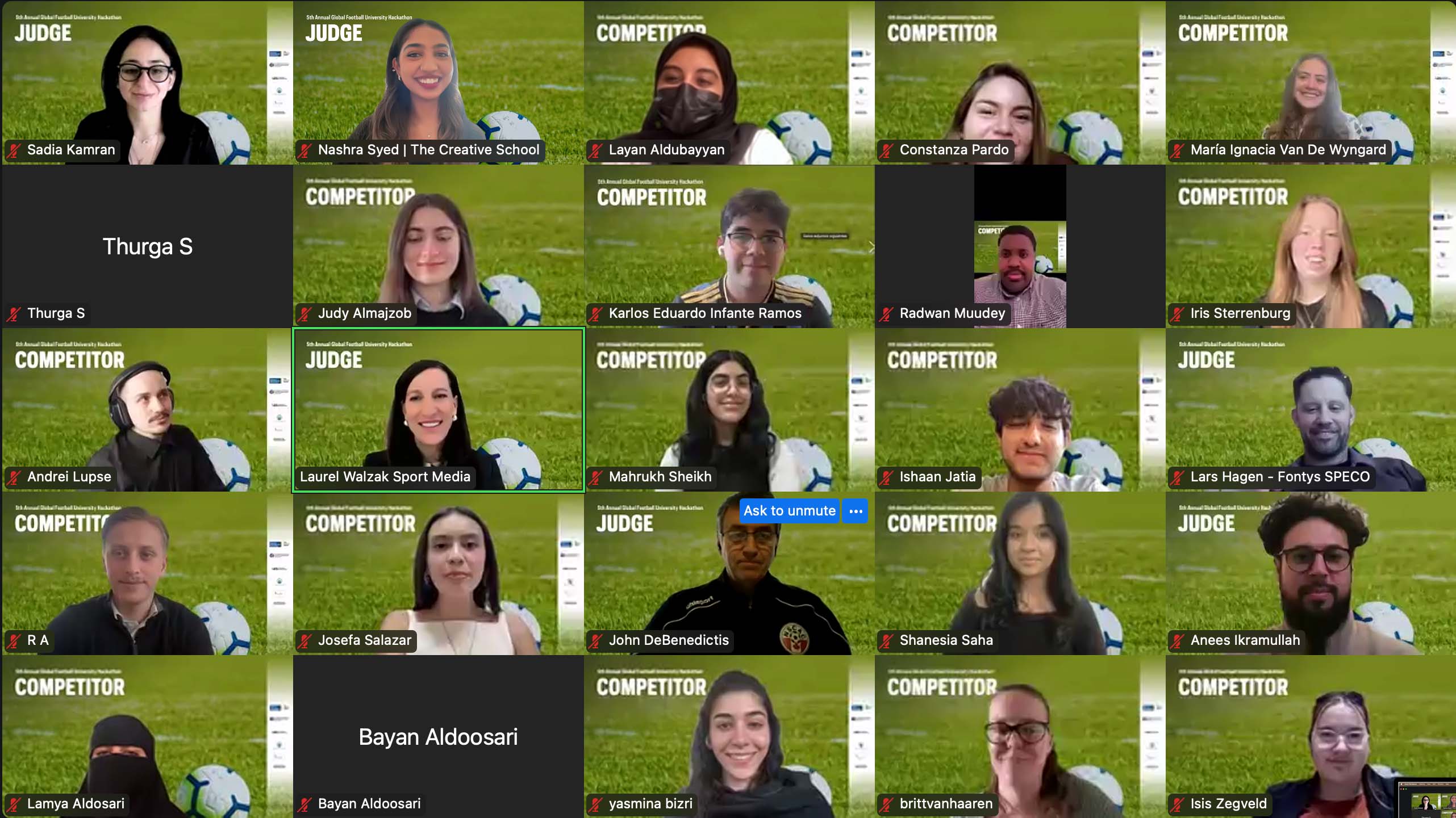 Screenshot of a class via Zoom