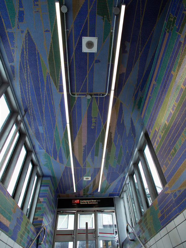 A photo of Bay station showcasing a vibrant and colourful looking mosaic.