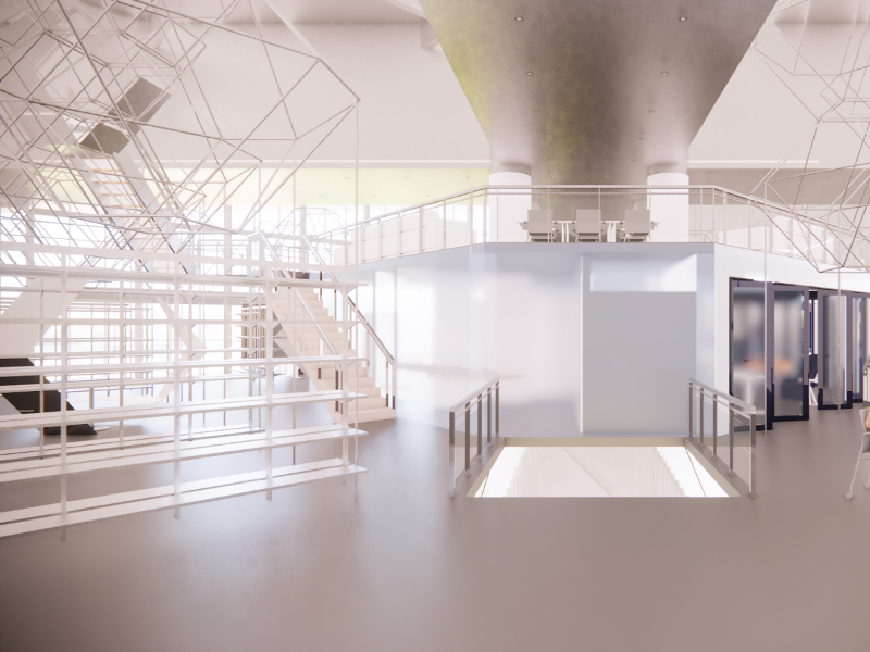 A virtual design sketch of the interior of Ontario Place