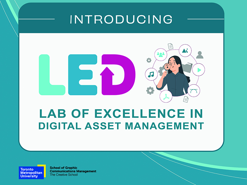 A poster with text "LED Lab of Excellence in Digital Asset Management"