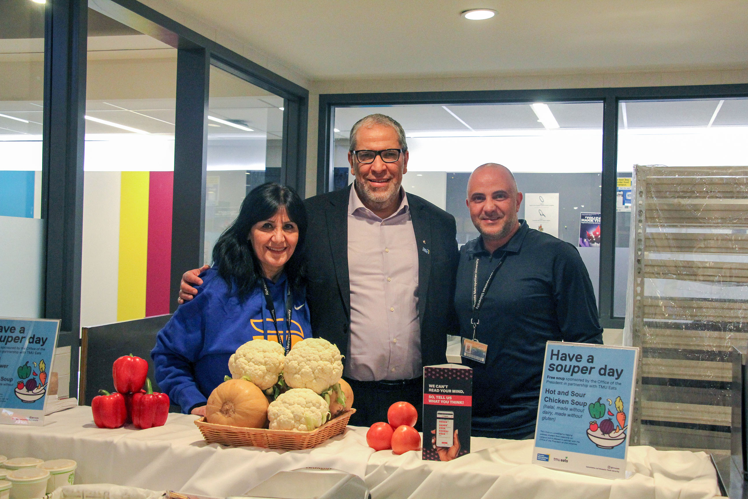 President Lachemi and TMU Eats staff at the Free Soup Day event