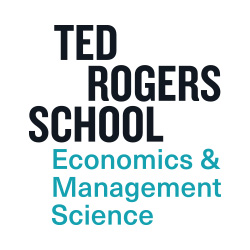 "Ted Rogers School" in black on the top, "Economics & Management Science" in teal on the bottom