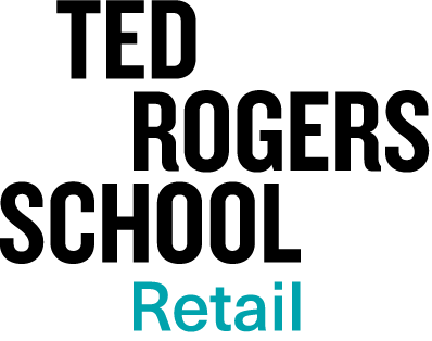 "Ted Rogers School" in black on the top, "Retail Management" in teal on the bottom