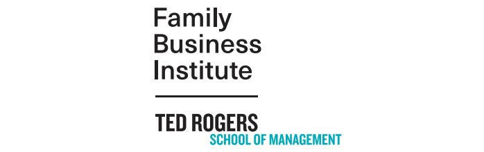 Logo lockup. Family Business Institute on the top of the Ted Rogers School of Management logo.