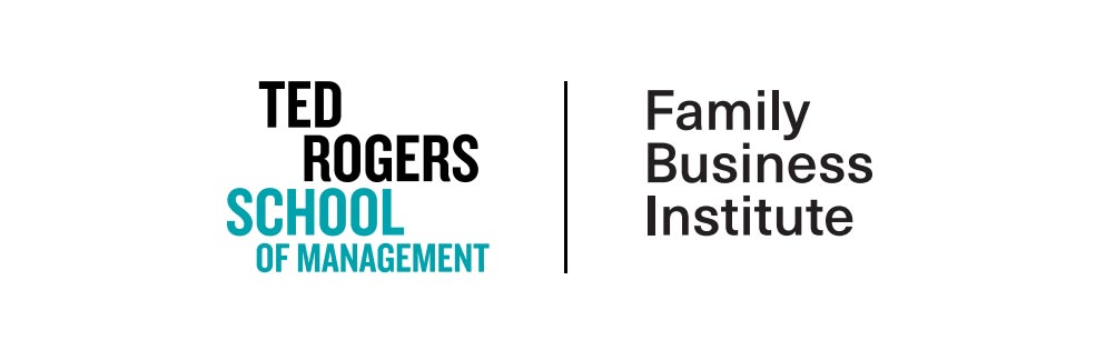 Logo lockup. "Ted Rogers School of Management" logo on the left of the "Family Business Institute" text, separated by a black line.
