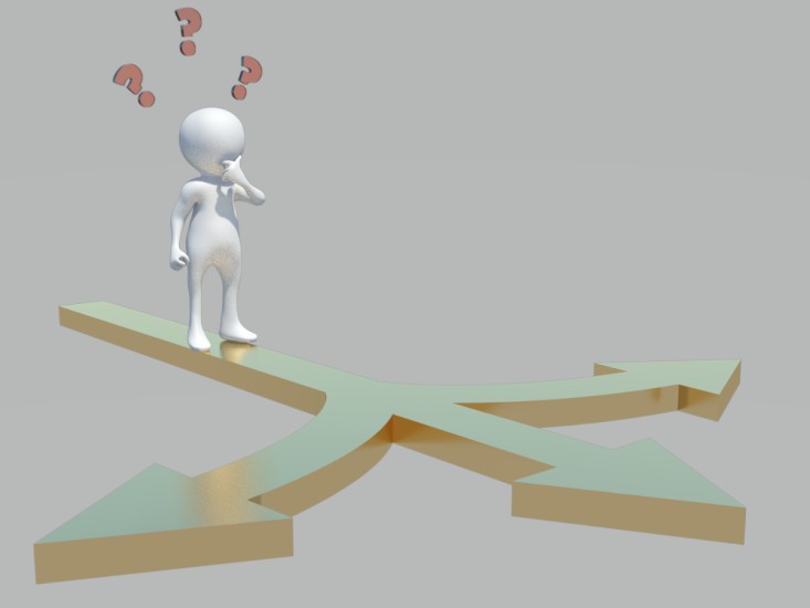 human figure facing three arrows