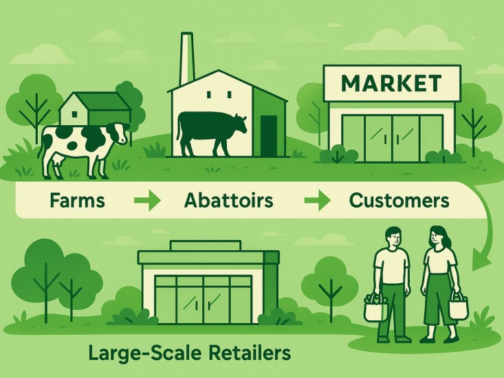 meat supply chain represented by cow to consumers