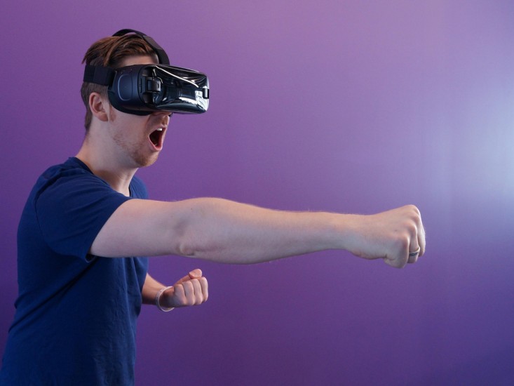 Person immersed in VR glasses