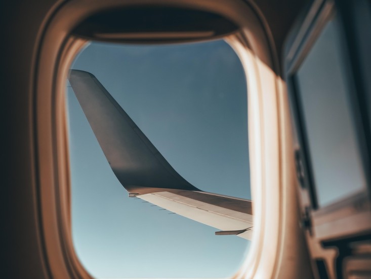 airplane's wing seen from the plane's window