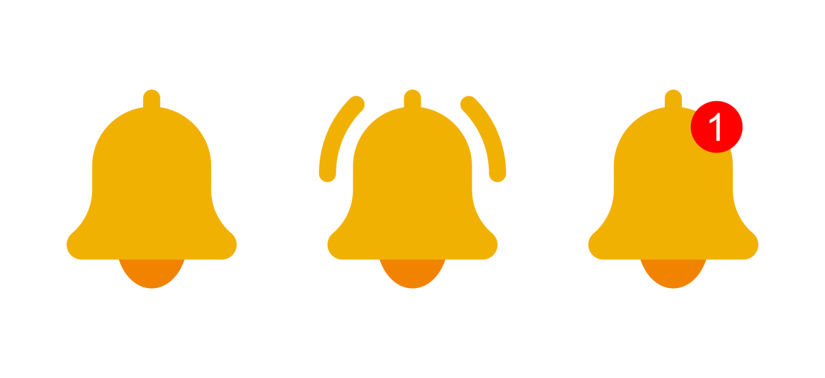 three yellow bell icons and one reminder