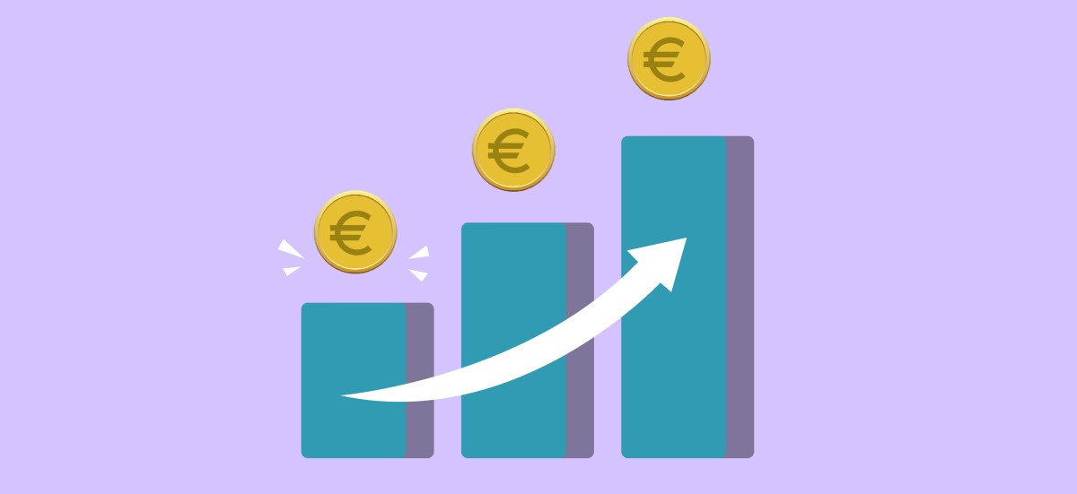 Gracphical representation of increase of Euro with columns and arrow