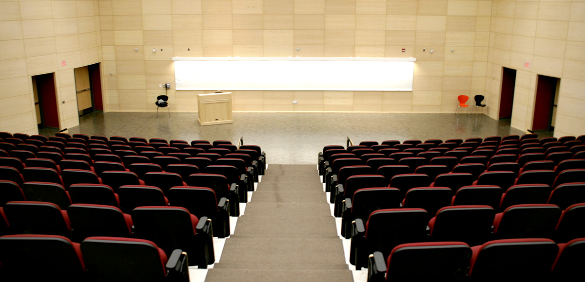 View of the front of the TRS 1-067 lecture hall
