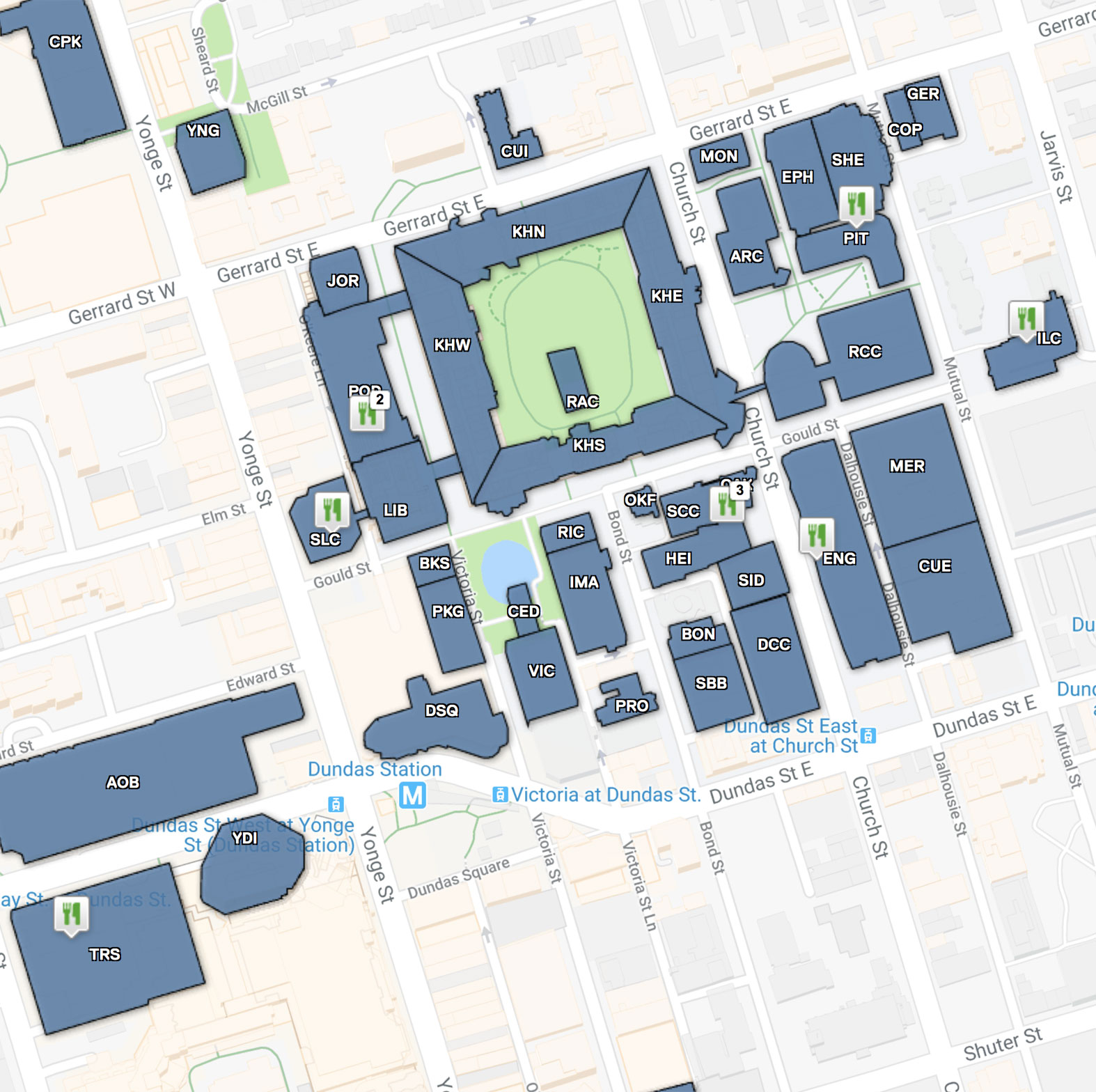 Link to Campus Maps page. For list of campus eateries, tab backwards to the secondary navigation menu.