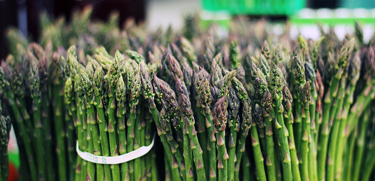 Bundles of asparagus for sale at the Farmers' Market.